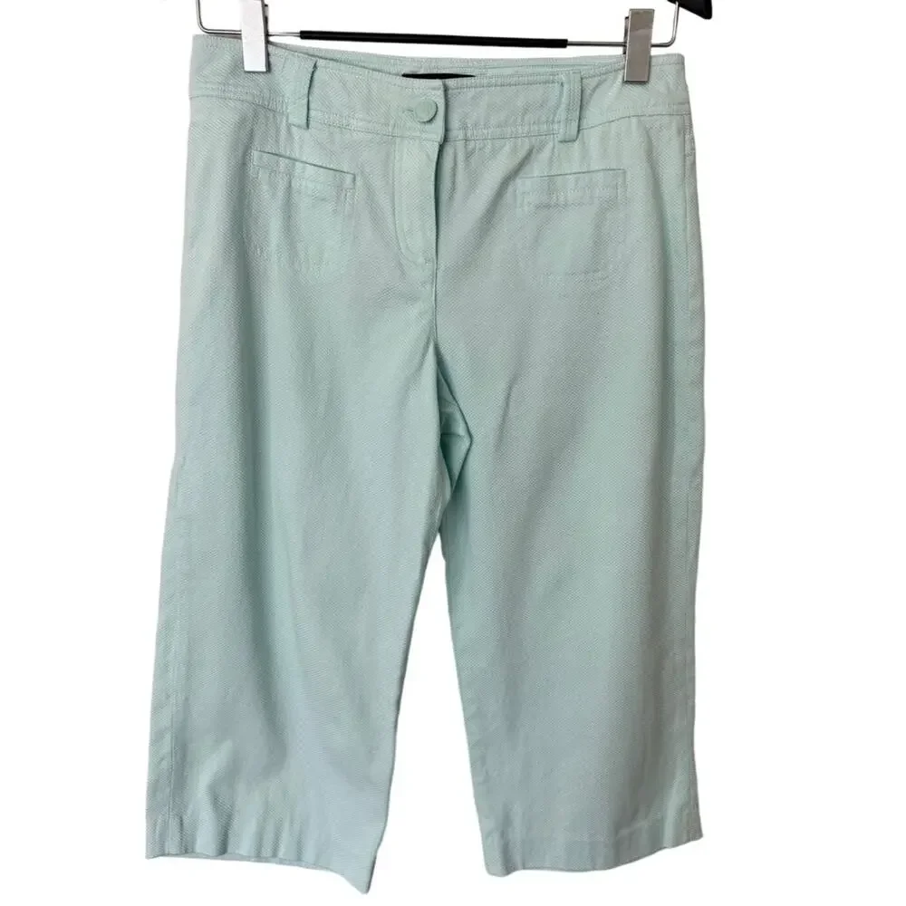 Sandro Light Blue Aqua Textured Wide Leg Cropped Capri Pants Size 10